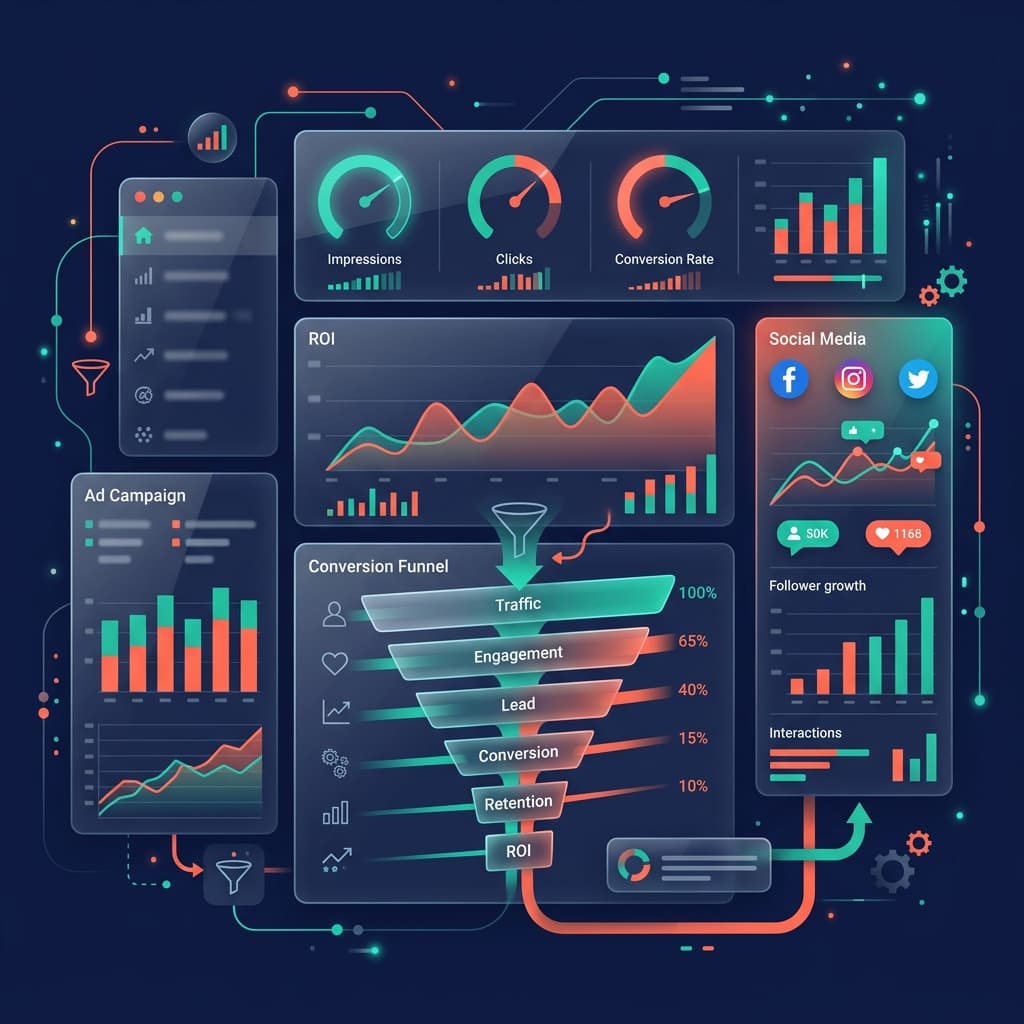 Digital marketing dashboard with multi-channel campaign analytics