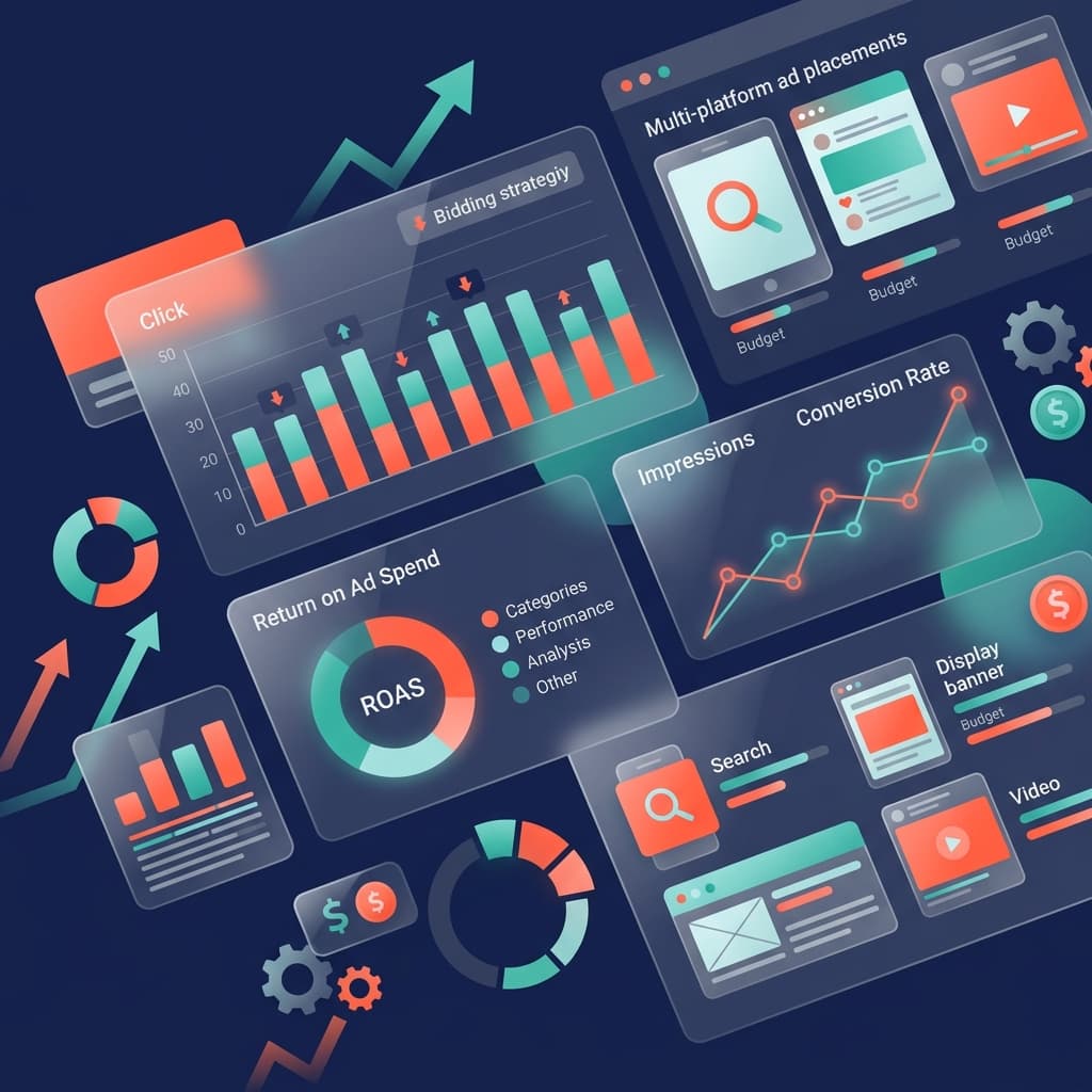 Paid advertising dashboard with ROAS and campaign metrics